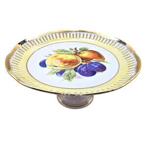 Royal Halsey Pedestal Fruit Plate Perforated Trim & Fruit Design 8" jj3675